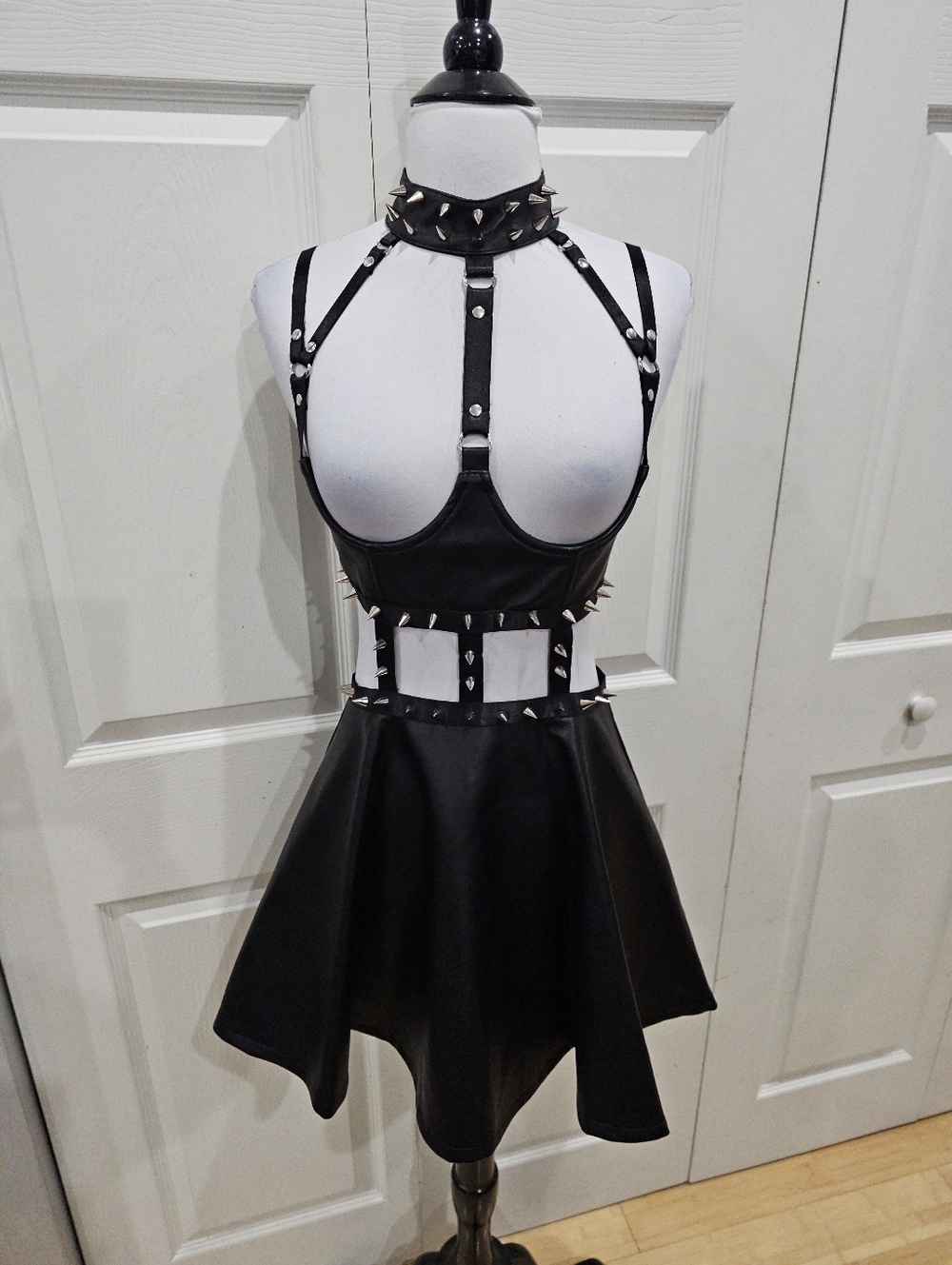Dolls Kill Widow Black Goth Spiked Faux Leather Caged Demons Underbust Dress S - Picture 13 of 15